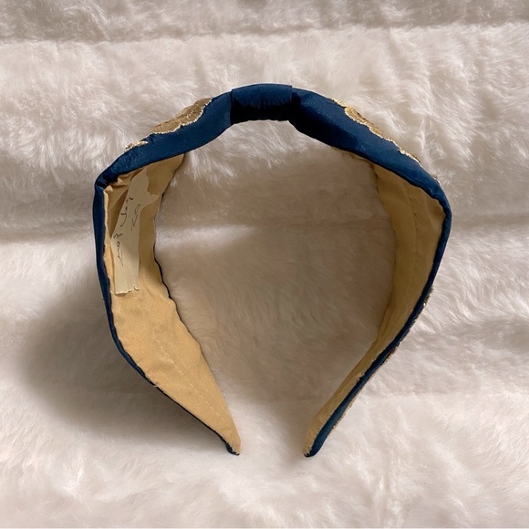 New Handmade NamJosh Golden Leaves Headband Made in India in Dark Teal/Gold - Picture 6 of 9